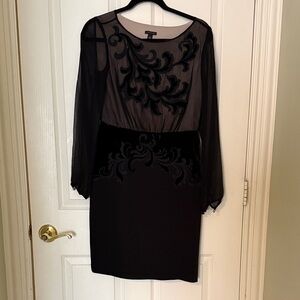 Ann Taylor Black Long-Sleeve Sheer Bodice Dress